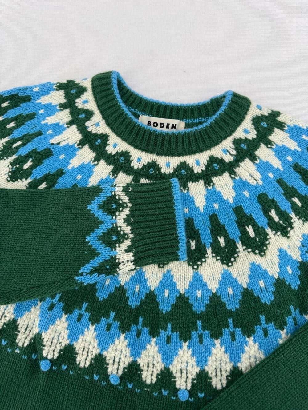 Boden Eleanor Fair Isle Jumper Size M Green Wool Sweater